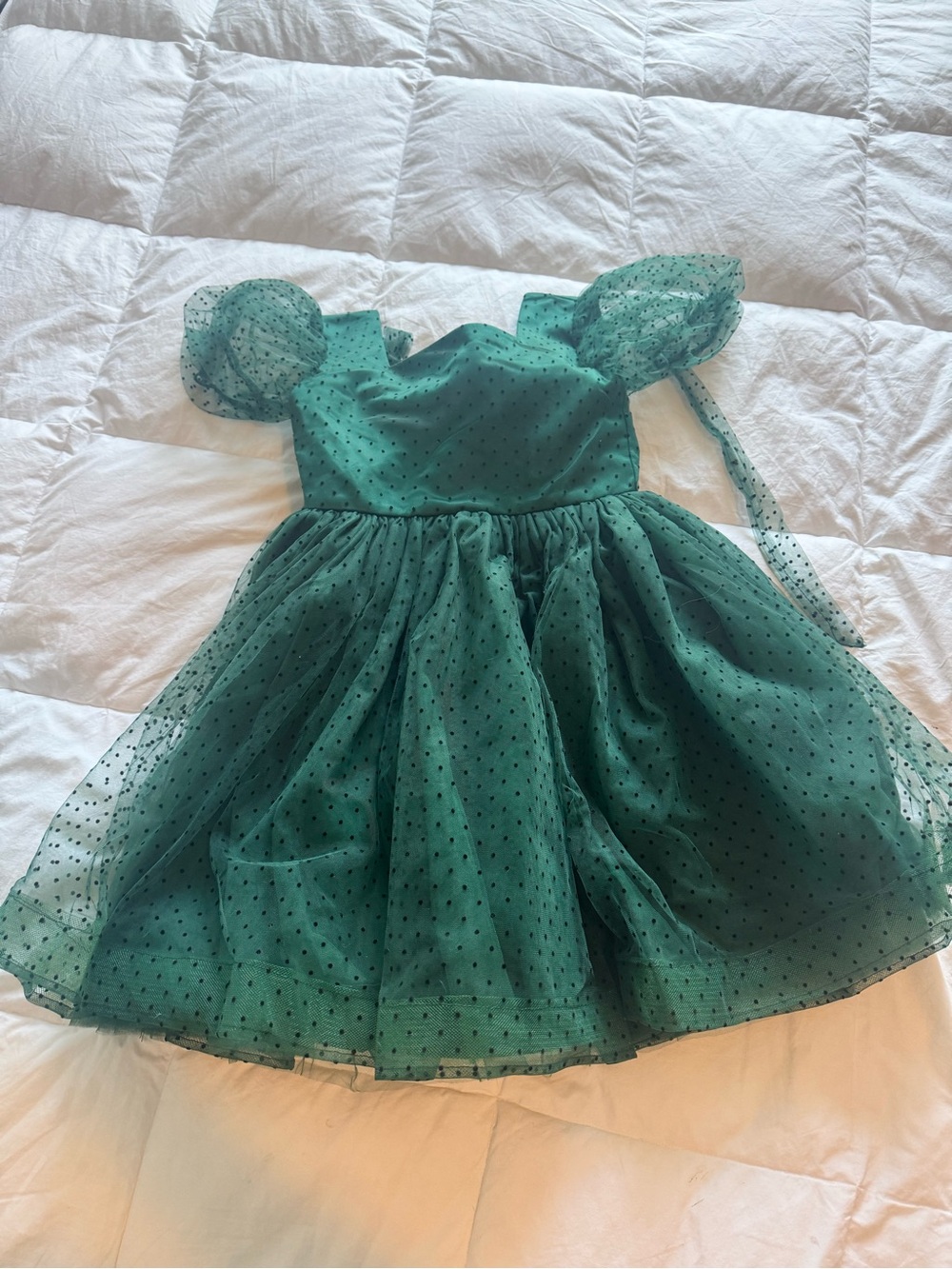 Girls' Emerald Green Polka Dot Tulle Party Dress